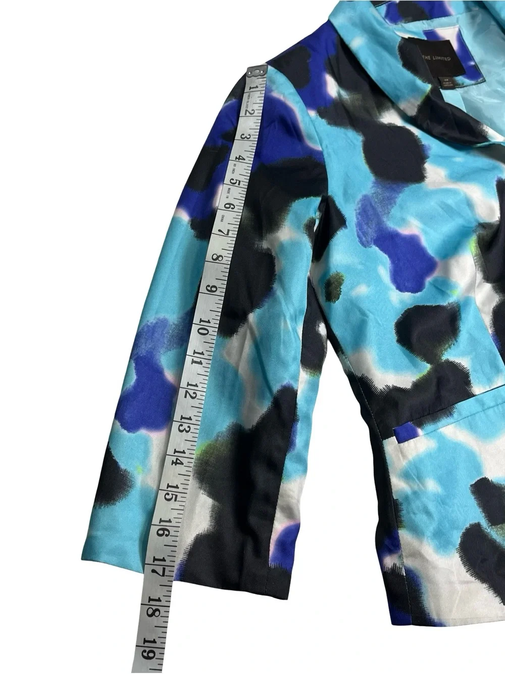 The Limited Blazer Women Blue Black Abstract Watercolor Spray Paint Jacket Sz XS